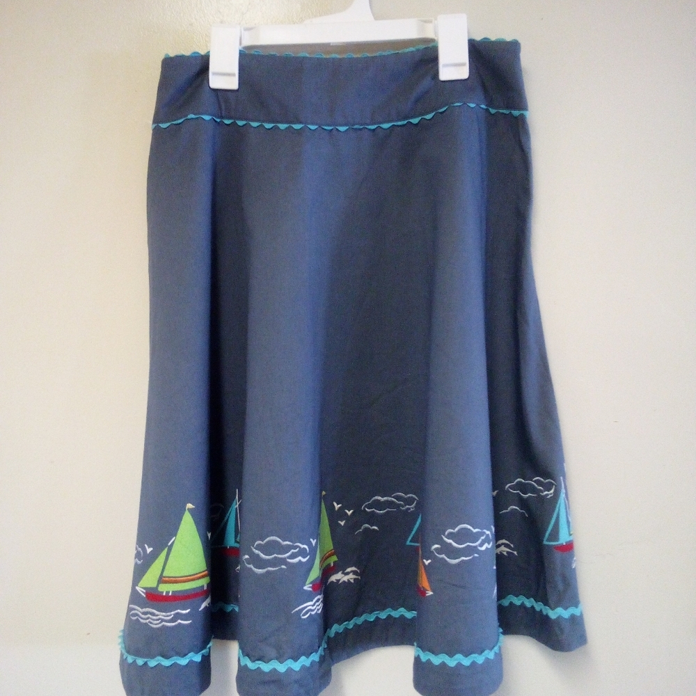 Liz Claiborne Blue A-Line Skirt with Sailboat Design